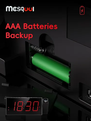 Vista 8 de Mesqool Reloj despertador de proyección, reloj digital con proyector giratorio de 180°, atenuador de brillo de 5 niveles, pantalla LED transparente