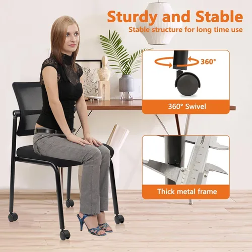 Vista 6 de CLATINA 4PK - Sillas de escritorio de oficina apilables de malla con ruedas, silla portátil apilable a granel para sala de espera sin brazos