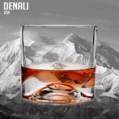 Vista 4 de LIITON Denali Mountain - Juego de 2 vasos de whisky de cristal pesado, vaso grueso de borbón congelable de 1 libra cada uno, regalos de whisky
