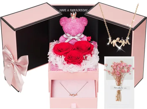 Vista 17 de ADDWel Regalos de Rosa Preservada para Ella - Rosa Real Única y Permanente con Collar "Te Amo" en 100 Idiomas, Regalos de Rosa Eterna para Mujeres