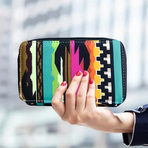 Vista 6 de NGIL Billetera todo en uno de lona, billetera, cartera para mujer, cartera con correa, cartera con cremallera para mujer (serapé del desierto)