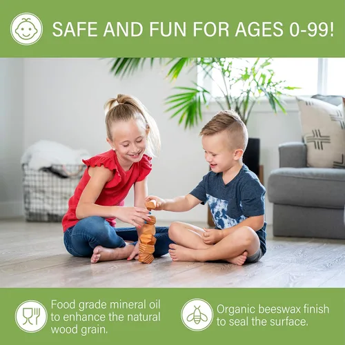 Vista 6 de PERCHED Rocas apilables de pino natural, bloques de madera grandes, juego de rompecabezas Montessori, juguetes para niños pequeños para aula, juego