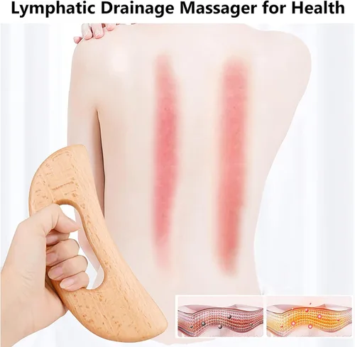Vista 4 de FKYzixeh Masajeador de drenaje linfático, herramienta Gua Sha de madera para cuerpo, raspador de masaje manual para anticelulitis y aliviar