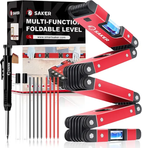 Vista 7 de Nivel plegable multifunción de Saker, herramienta niveladora de 28 pulgadas, regalos para hombres, herramientas de carpintería de medición