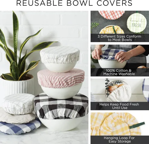 Vista 7 de DII Colección de fundas de tela reutilizables, lavables a máquina, algodón con elástico para almacenamiento de alimentos, 10.25"/8.25"/7.5" de negro