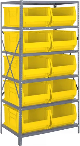 Vista 86 de Quantum QSBU-245BK Heavy Duty Shelving Unit with (7) Shelves and (24) QUS245 Black Bins for Garage Warehouse Storage Distribution 400 lb Load