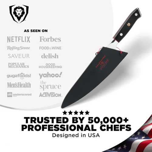 Vista 6 de Dalstrong Cuchillo de Chef Profesional - Hoja de 8" - Serie Shogun ELITE - Cuchillo de Chef de Damasco - Acero Super Steel AUS-10V Japonés - Mango