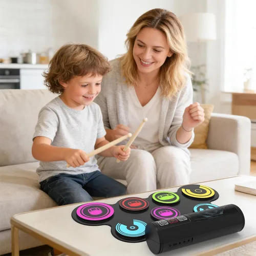 Vista 6 de Juego de batería electrónica de 7 almohadillas (arco iris), kit de batería enrollable con baquetas, batería eléctrica, almohadilla electrónica