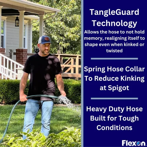 Vista 2 de Flexon Guardian - Manguera de jardín resistente a las torceduras de 5/8 pulgadas x 50 pies con tecnología TangleGuard, duradera, flexible, sin
