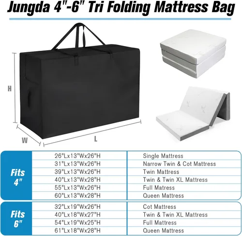 Vista 3 de Bolsa de Almacenamiento para Colchón Tri-Plegable, Funda de Colchón de Espuma Viscoelástica Plegable, Estuche de Transporte para Colchones de Cama