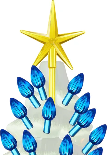 Vista 4 de Casafield Luces de repuesto de cerámica para árbol de Navidad, 108 bombillas azules y adornos de 3 estrellas