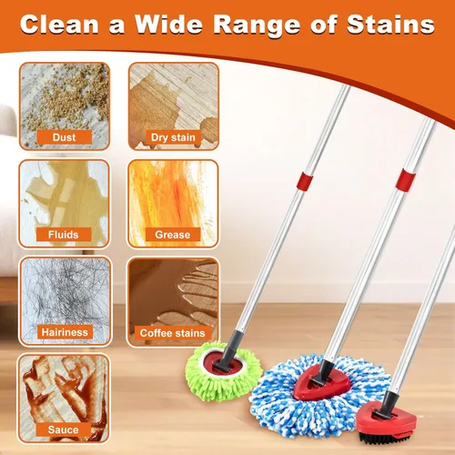 Vista 8 de 2 repuestos de cabezal de fregona de microfibra y 2 almohadillas de fregona de chenilla, 1 cepillo de limpieza mejorado, 1 base de mopa giratoria