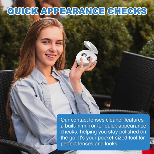 Vista 7 de Limpiador ultrasónico de lentes de contacto recargable con espejo de tocador compacto para lentes de contacto, soporte de limpieza rápida, se adapta
