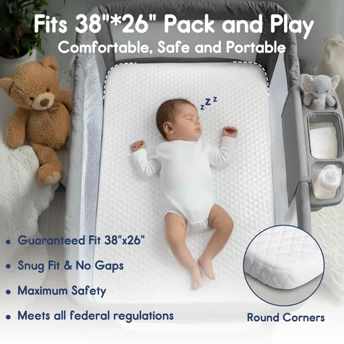 Vista 2 de Pro Goleem Colchón Pack and Play (38"x26"), Colchón Impermeable Pack n Play con Bolsa de Transporte, Colchón Suave de Corralito para Bebés y Niños