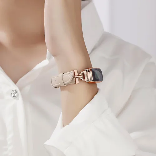 Vista 3 de Correas de cuero compatibles con Fitbit Inspire 3, correas de reloj de repuesto en forma de D, pulsera suave para Fitbit Inspire 3 Fitness Tracker