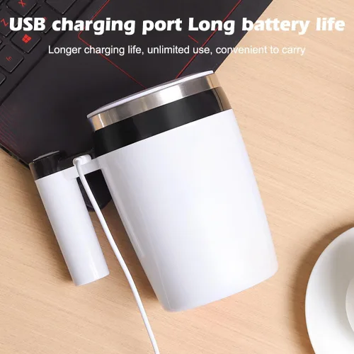 Vista 7 de Taza automática autoagitación con tapa, agitador de café magnético para leche, taza de café de acero inoxidable de mezcla automática (negro)