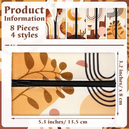 Vista 2 de 8 piezas de soporte para pañuelos de viaje, reutilizable, bolsa de tela con cremallera para bolsa, automóvil, oficina, hogar (Boho)