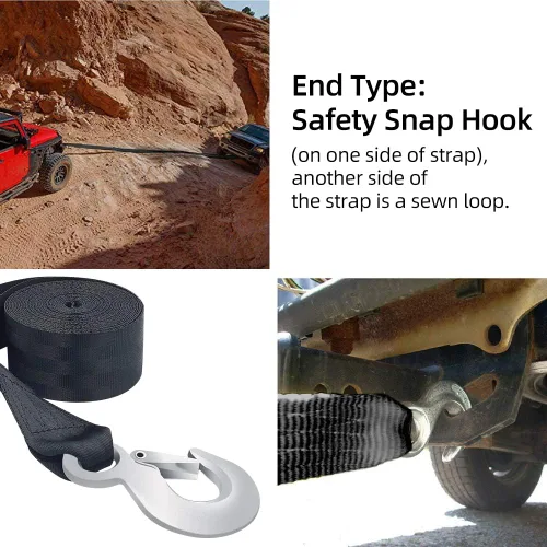 Vista 2 de Correa de remolque con ganchos de 2 pulgadas x 20 pies, cuerda de remolque de capacidad de 20,000 libras, correas de remolque de emergencia