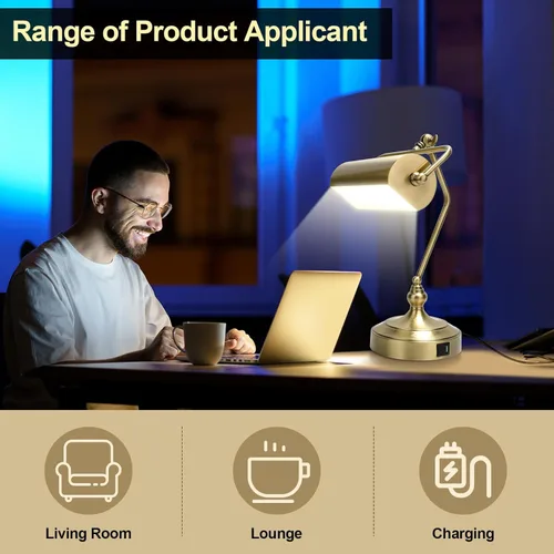 Vista 5 de CONCA Lámpara de escritorio ajustable clásica de toque antiguo, lámpara de banquero, lámpara de piano, lámpara de mesa de protección ocular