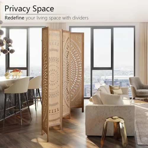 Vista 11 de Panel divisor de habitación de 4 paneles, pared divisora de habitación de 5.6 pies de alto y pantalla de privacidad plegable, panel divisor de pared