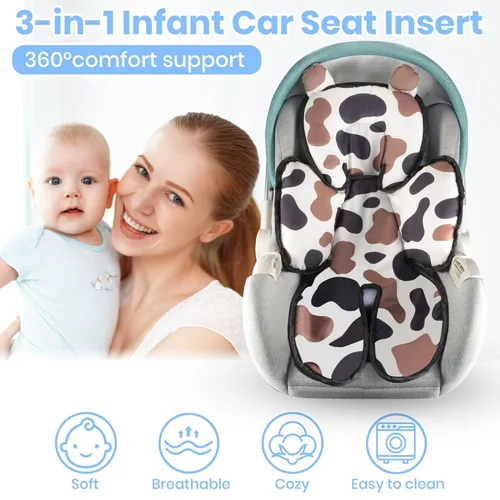 Vista 5 de 3 en 1 para asiento de automóvil para bebé, suave y transpirable, inserto de asiento de automóvil para recién nacido, cojín reversible de algodón