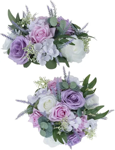 Vista 18 de BLOSMON Bolas de flores artificiales, centros de mesa de boda, 2 piezas de rosas artificiales, decoración para mesa, bola de besos de seda, arreglos