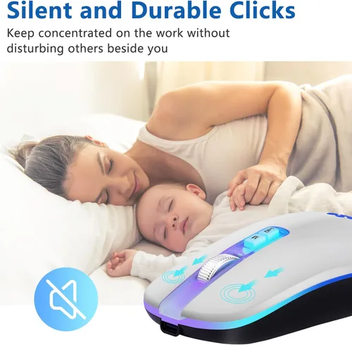 Vista 8 de KARFUN Ratón Inalámbrico, Ratón Portátil delgado con retroiluminación LED para Laptop, PC, MacBook, iPad, Chromebook, Notebook 2.4G Ratón Blanco