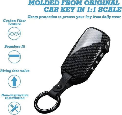 Vista 3 de x xotic tech Funda de llave con patrón de fibra de carbono negro brillante en ABS con cubierta de botón de silicona negra, compatible con KIA K3 4