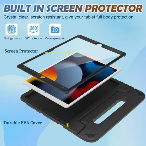 Vista 8 de LTROP Funda infantil para iPad de 9ª/8ª/7ª generación (2021/2020/2019), iPad 10.2 con protector de pantalla integrado, funda para niños con soporte