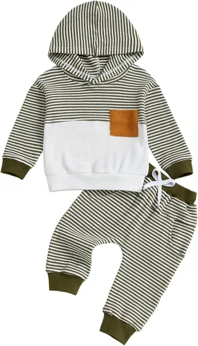 Vista 65 de Conjunto de ropa de otoño e invierno para bebé y niño, sudadera larga con capucha y pantalones para niños pequeños, 6, 12, 18, 24 meses, 2T Adorable