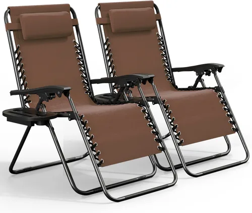 Vista 33 de Nestl Zero Gravity - Juego de 2 sillas de patio al aire libre con almohadas y bandejas portavasos, silla de campamento reclinable de malla de acero
