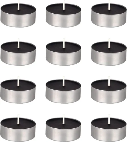 Vista 7 de Mega Candles 4 velas de té grises de gran tamaño sin perfume, velas de cera prensada, 12 horas de tiempo de combustión, decoración del hogar Gris