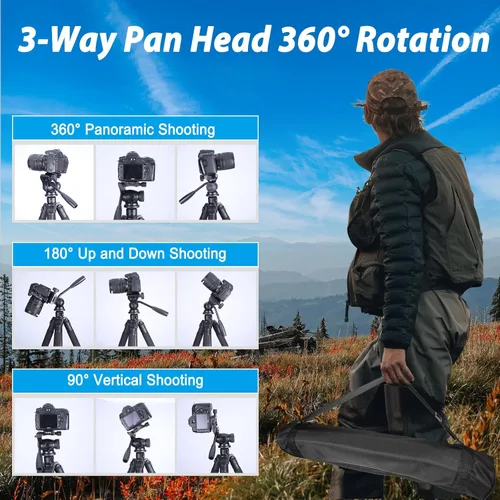 Vista 3 de CelticBird Trípode portátil de viaje de 64.5 pulgadas, compatible con cámaras SLR, teléfonos celulares, binoculares, visores de observación
