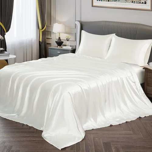 Vista 15 de Seda satinada suave de tamaño King (juego de ropa de cama de 5 piezas, muchos más colores), seda satinada rosa, edredón, juego de sábanas, sábana
