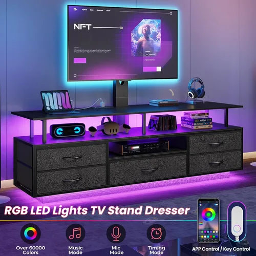 Vista 3 de BTHFST Soporte de TV con soporte para televisores de 32/55/65/70 pulgadas, soporte de TV LED de 51.2 pulgadas con tomas de corriente