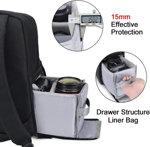Vista 5 de CADeN Mochila Bolsa para Cámara con Compartimento para Portátil de 14", Impermeable, Estuche para Cámara DSLR/SLR sin Espejo para Viajes