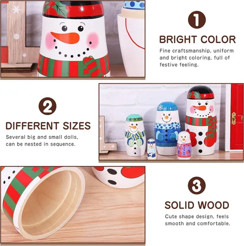 Vista 2 de Muñecos de nieve de madera para anidar 5 capas Matryoshka ruso juguete apilable Navidad decoración del hogar niños 2.55 pulgadas