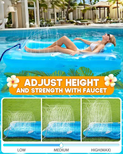 Vista 2 de Snowalva Inflatable Tanning Pool Lounger Float, Pool Floats Adult with Automatic Spray Cooling, 5 in 1 Suntan Tub Raft Floatie, Sunbathing Bed