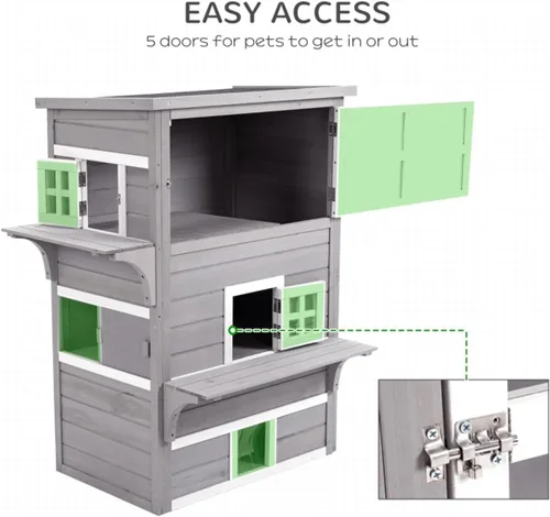Vista 6 de Cat House with Asphalt Roof for Indoor Outdoor Use, Fir Wood Construction, 38.5 Inch Tall Multi Level Design