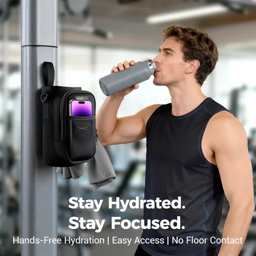 Vista 3 de Bolsa magnética para botella de agua con bolsillo para teléfono para 24, 32, 40 onzas, 5 imanes fuertes, de neopreno, correa cruzada ajustable