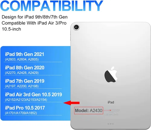 Vista 2 de Funda con teclado táctil para iPad de 9ª/8ª/7ª generación de 10.2 pulgadas, Pro 10.5, Air 3ª generación, funda inteligente con soporte para lápices