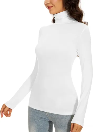 Vista 3 de Women's Turtleneck Long Sleeve Thermal Tops Slim Fitted Lightweight Thin Basics Layer Tshirt (XS-2XL)