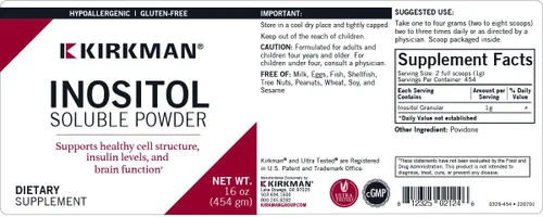 Vista 3 de Kirkman Polvo soluble puro de inositol - Hipoalergénico 454 gm/16 oz