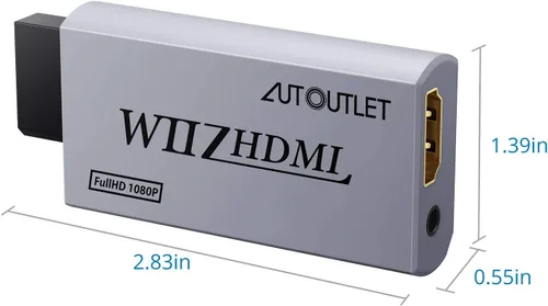 Vista 2 de AUTOUTLET Wii to Hdmi Converter Output Video Audio Adapter, with 1M HDMI Cable Wii2HDMI 3.5mm Audio Video Output Supports 7201080P All Wii Display