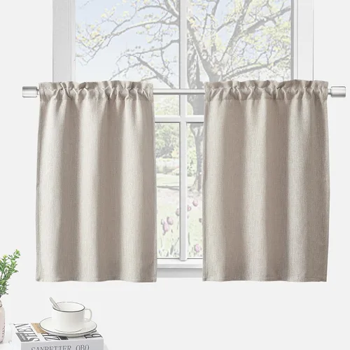 Cortinas de cocina de 36 pulgadas de largo, juego de cortinas y cenefas de cocina, lino texturizado, cortinas opacas para baño, cortinas de baño,