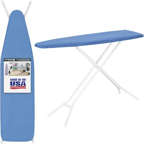 Vista 28 de Tabla de planchar de tamaño completo fabricada en EE. UU. - Beige de Seymour Home Products 4 patas de acero resistentes Parte superior perforada