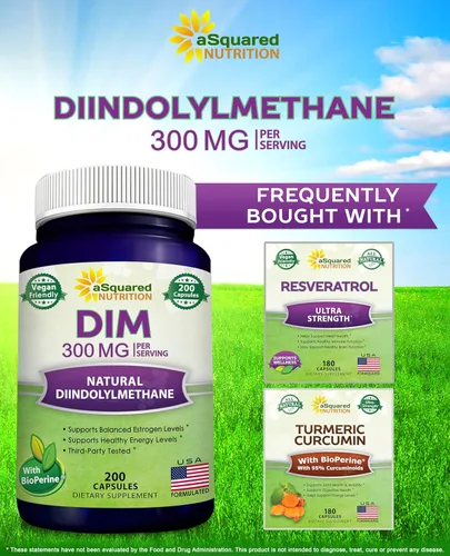 Vista 7 de aSquared Nutrition DIM Supplement 300mg Plus BioPerine - 200 cápsulas vegetales - Diindolilmetano DIM Max Strength Píldoras para apoyar