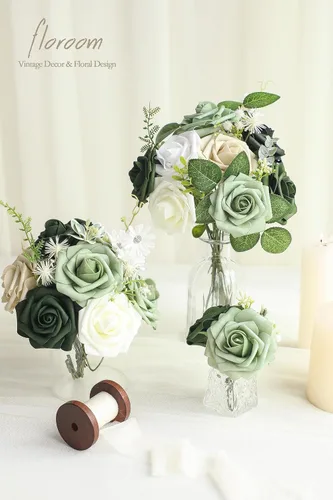 Vista 5 de Floroom Flores artificiales de espuma, aspecto real, con tallos, para manualidades, ramos de boda, centros de mesa, despedida de soltera, fiesta, 25