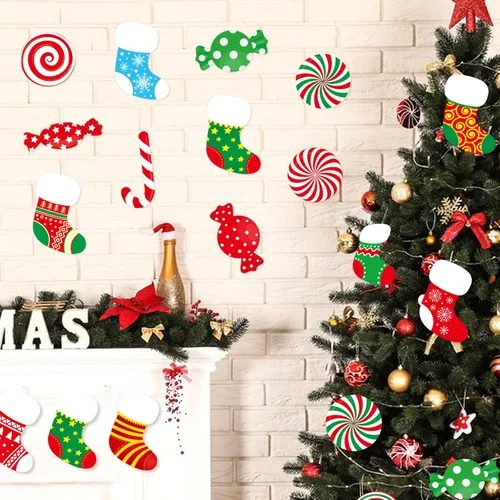 Vista 6 de 76 piezas de recortes navideños, decoraciones navideñas, recortes de caramelo, decoración para tablero de anuncios navideños para aula, calcetín