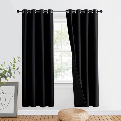 Vista 203 de NICETOWN Cortinas 100 % opacas con aislamiento térmico, panel de cortina deslizante de rendimiento que reduce el ruido con forro negro, bloqueo